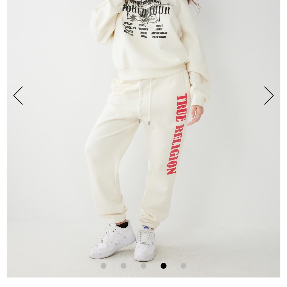 True Religion Off-White Joggers with Red Branding + Hoodie